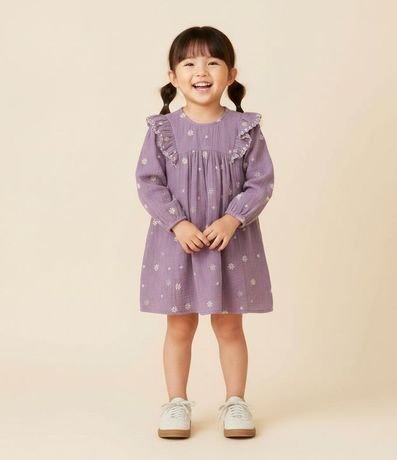 Vestido Infantil Texturizado con Volados Florales – Talle 1 a 6 años