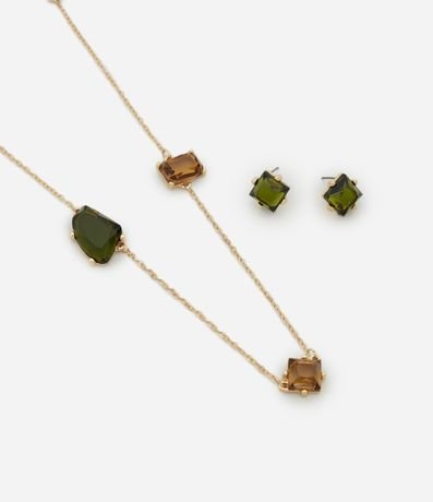 Conjunto de Collar Largo y Caravanas con Colgantes Geométricos