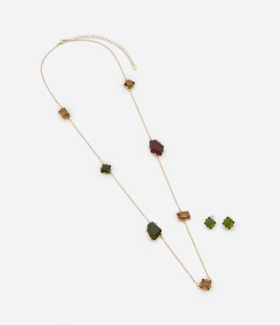 Conjunto de Collar Largo y Caravanas con Colgantes Geométricos 2