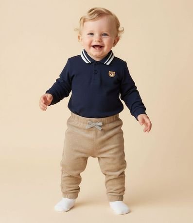 Polo Infantil Manda Larga con Bordado de Oso – Talle 0 a 18 Meses