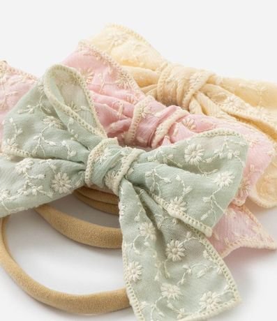 Kit 03 Cintas para el Pelo Infantil con Moñitas y Estampa Floral – Talle U 3