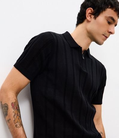 Camisa Cuello Polo con Cremallera en Algodón Texturizada 3