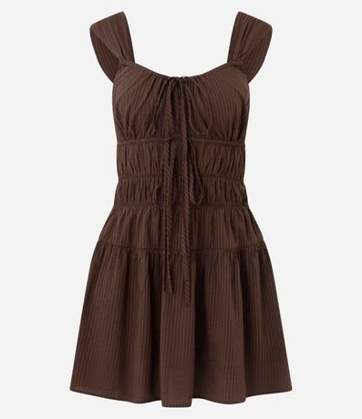 Vestido Corto en Viscosa Texturizada con Lazo Delantero