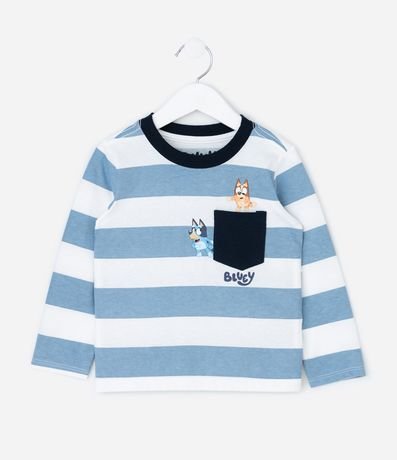 Remera Infantil Rayada con Estampa de Bluey en el Bolsillo – Talle 2 a 6 años