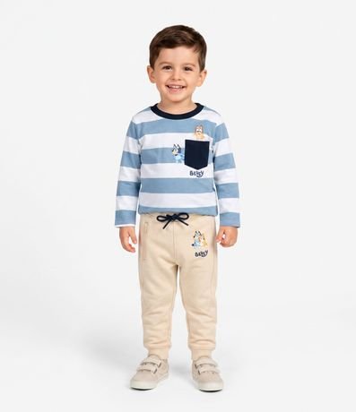 Remera Infantil Rayada con Estampa de Bluey en el Bolsillo – Talle 2 a 6 años