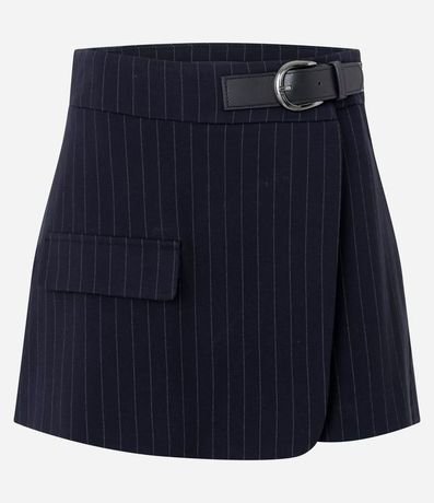 Short Pollera Sastre en Punto Roma con Cinturón Lateral y Raya de Tiza 5