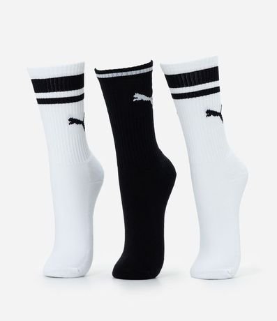 Kit 03 Medias Caña Larga en Algodón con Estampa de Puma