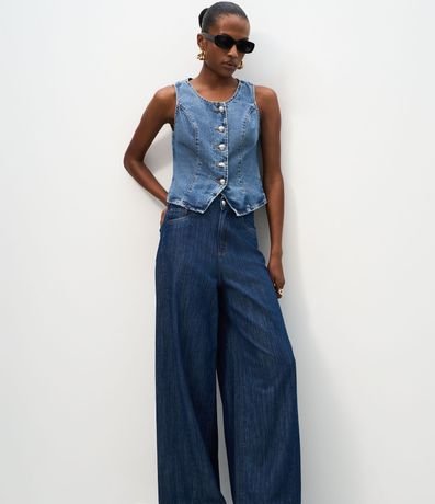 Pantalón Pantalona en Jeans con Detallamento Delantero y Cintura Alta 2
