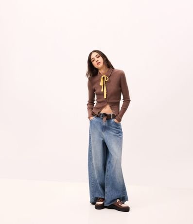 Pantalón Pantalona en Jeans con Detallamento Delantero y Cintura Alta 2