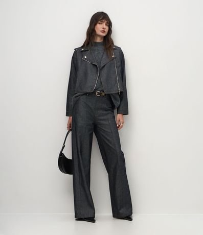 Pantalón Wide Leg en Jeans con Cintura Alta y Cintura Sastre 1