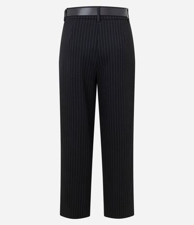Pantalón Recto en Punto Roma con Estampa Rayada y Cinturón 2