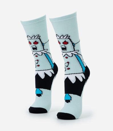 Media Cano Mediano en Algodón con Estampa de Rosita la Robot