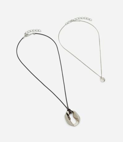 Kit 2x1 Collar Metal con Piedra Orgánica y Colgante en Metal 3