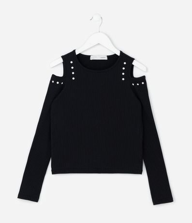 Blusa Infantil Baby Look en Rib con Tachuelas – Talle 7 a 16 años