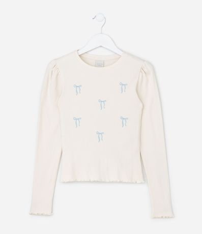 Blusa Infantil Baby Look con Bordado de Moñitas – Talle 5 a 14 años