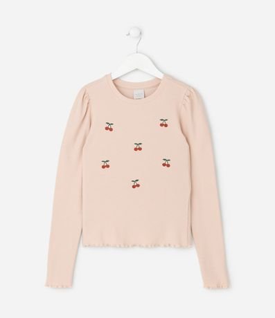 Blusa Infantil Baby Look con Bordado Cerezas – Talle 5 a 14 años 2