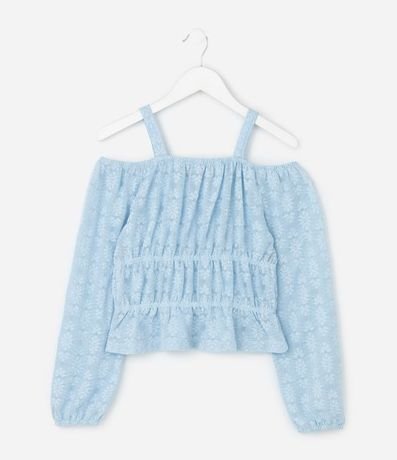 Blusa Infantil Slim Manga Larga en Encaje – Talle 7 a 16 años 2