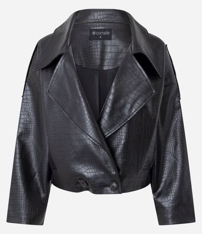 Campera corta en PU Texturizado con Cuello Amplio 5