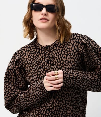 Cardigan en Punto con Manga Abullonada y Estampa de Animal Print 3