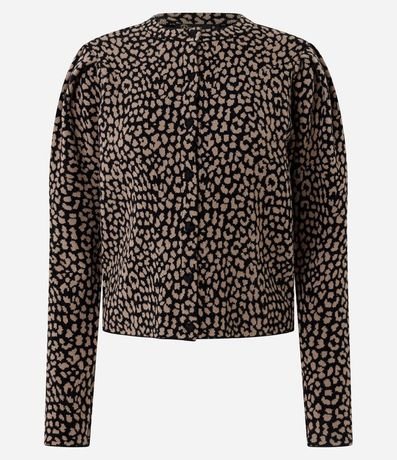 Cardigan en Punto con Manga Abullonada y Estampa de Animal Print 5