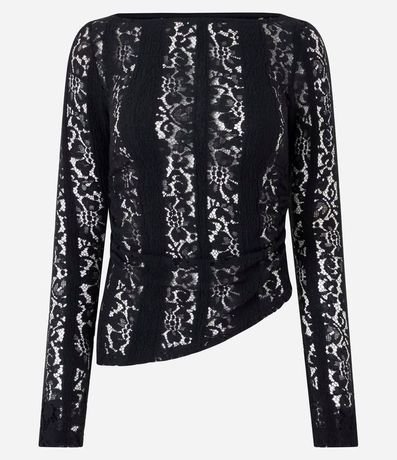 Blusa Asimétrica Manga Larga en Encaje con Fruncido Lateral 5