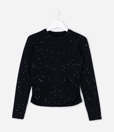 Blusa Infantil Baby Tee con Brillos y Fruncido – Talle 5 a 14 años