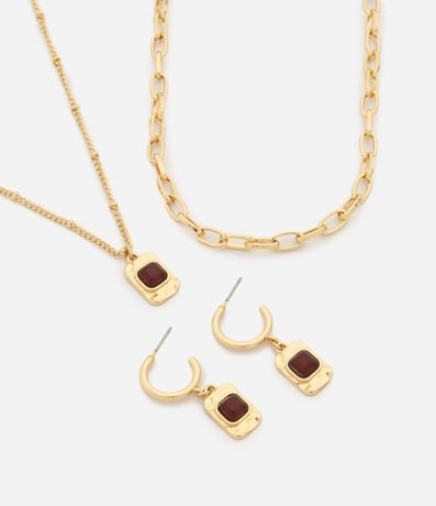 Conjunto con Collar y Pulsera y Caravanas con Colgante en Resina