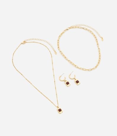 Conjunto con Collar y Pulsera y Caravanas con Colgante en Resina 2