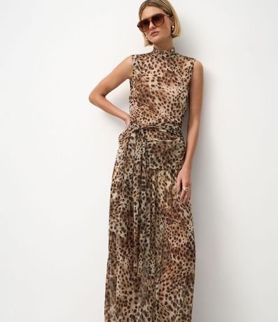 Pantalón Aladim en Tule con Cintura Ancha y Estampado Animal Print 2