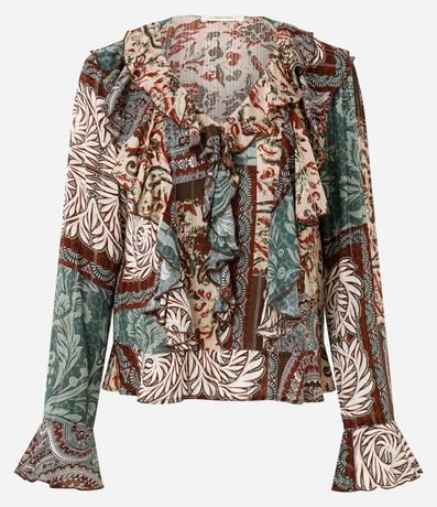 Blusa Bata Estampada en Viscosa con Volados 5