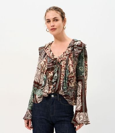 Blusa Bata Estampada en Viscosa con Volados