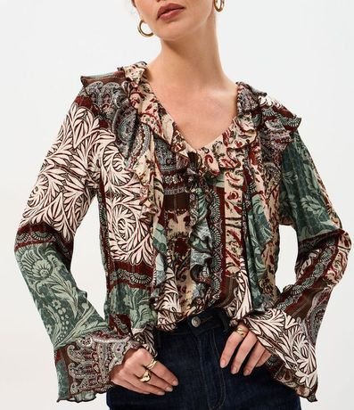 Blusa Bata Estampada en Viscosa con Volados 4