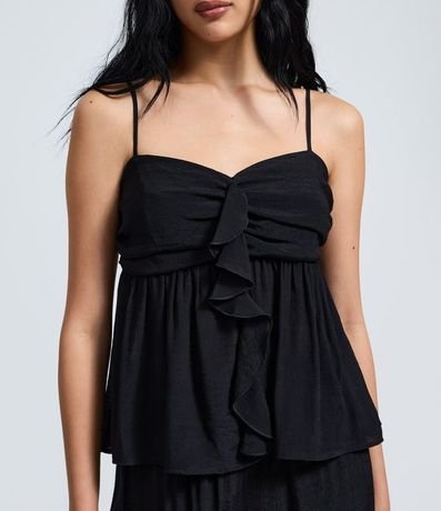 Blusa Bata en Crepé con Busto Fruncido y Volado Delantero 3