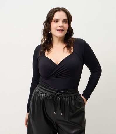 Blusa Manga Larga con Escote Traspasado Curve & Plus Size