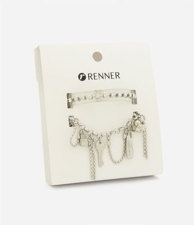 Kit 02 Braceletes Rígidos con Strass y Cadena 4