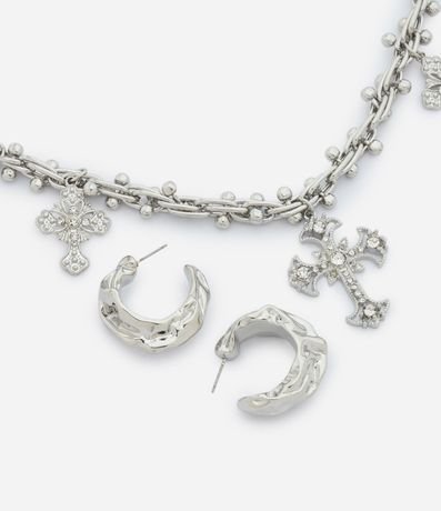 Conjunto de Collar Corto con Colgantes de Cruz y Caravanas Aro 2