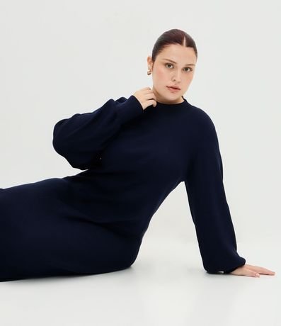 Vestido Midi en Punto con Manga Abullonada Curve & Plus Size 2