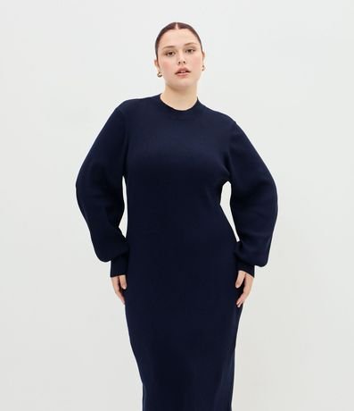 Vestido Midi en Punto con Manga Abullonada Curve & Plus Size 3
