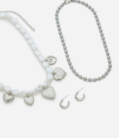 Conjunto de Collar Capas con Perlas y Caravanas Aro