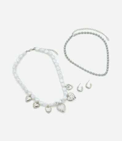Conjunto de Collar Capas con Perlas y Caravanas Aro 2