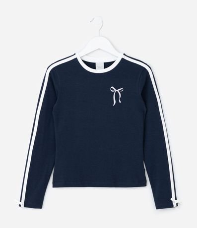 Blusa Infantil con Lazo y Rayas Contrastantes – Talle 5 a 14 años