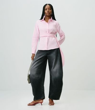 Pantalón Barrel Jeans con Cintura Alta y Lavado Desteñido