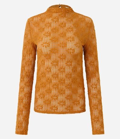 Blusa Regular en Encaje Floral con Textura Perforada