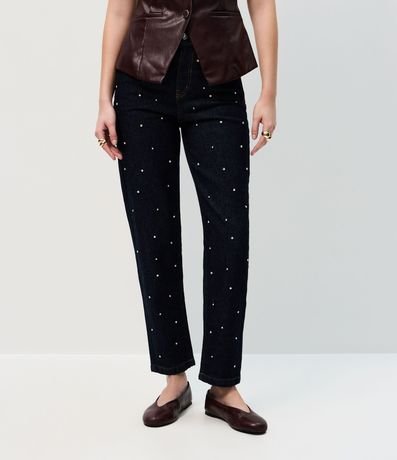 Pantalón de Jean Mom con Remaches y Cintura Alta 3