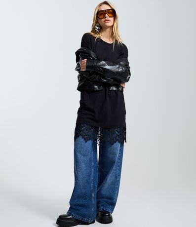 Vestido Recto en Algodón con Encaje en el Ruedo 2