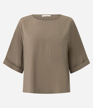 Blusa Amplia en Viscosa con Aplicación de Bolsillo Delantero