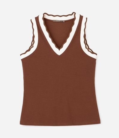 Blusa Musculosa en Ribana con Cuello V en Retilínea Curve & Plus Size 4