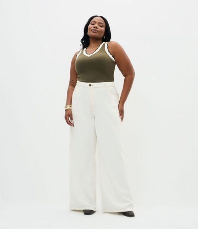 Blusa Musculosa en Ribana con Cuello V en Retilínea Curve & Plus Size 3