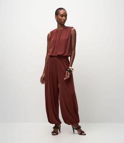 Pantalón Aladim con Leve Brillo y Cintura Ancha