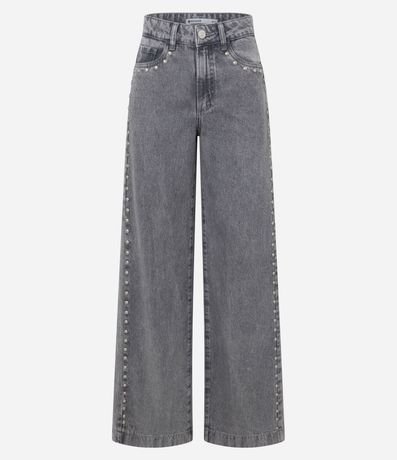 Pantalón Wide en Jeans con Cintura Baja y Tachuelas Aplicado 5